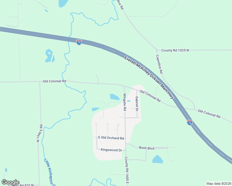 map of restaurants, bars, coffee shops, grocery stores, and more near 9834a North 1600 East Road in Bloomington