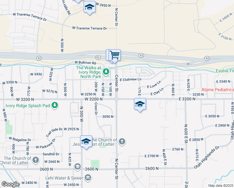 map of restaurants, bars, coffee shops, grocery stores, and more near 10826 North Center Street in Lehi