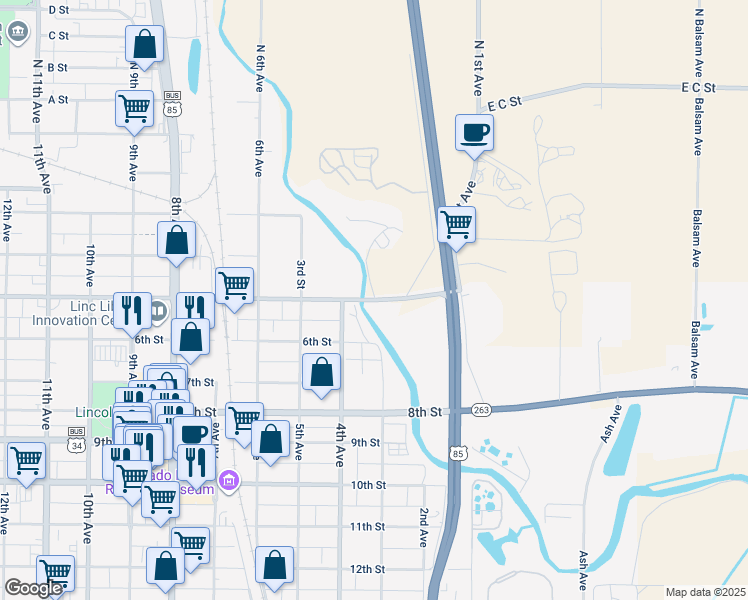 map of restaurants, bars, coffee shops, grocery stores, and more near 325 5th Street in Greeley