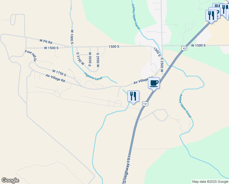 map of restaurants, bars, coffee shops, grocery stores, and more near 2849 West 1800 South in Vernal