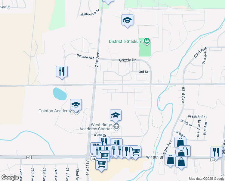 map of restaurants, bars, coffee shops, grocery stores, and more near 6964-7028 West 4th Street in Greeley