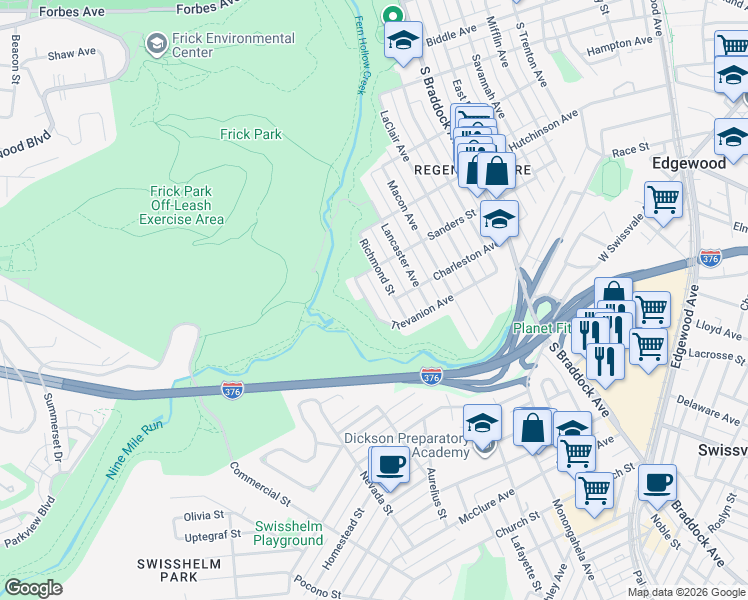 map of restaurants, bars, coffee shops, grocery stores, and more near 1224 Trevanion Avenue in Pittsburgh