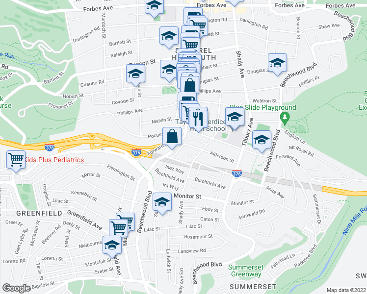 map of restaurants, bars, coffee shops, grocery stores, and more near 2720 Shady Avenue in Pittsburgh
