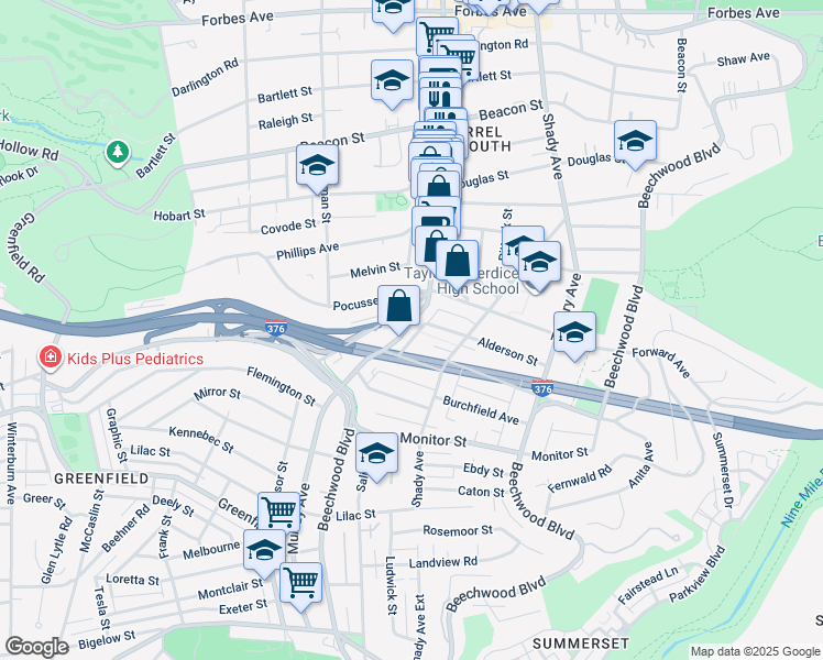 map of restaurants, bars, coffee shops, grocery stores, and more near 2740 Maeburn Road in Pittsburgh