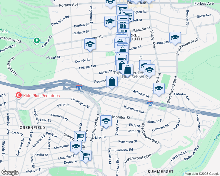 map of restaurants, bars, coffee shops, grocery stores, and more near 2740 Maeburn Road in Pittsburgh