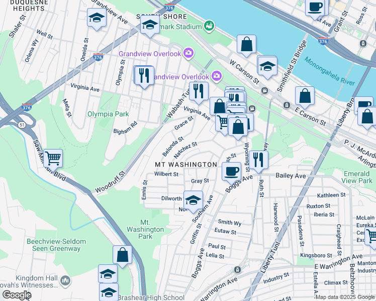 map of restaurants, bars, coffee shops, grocery stores, and more near in Pittsburgh