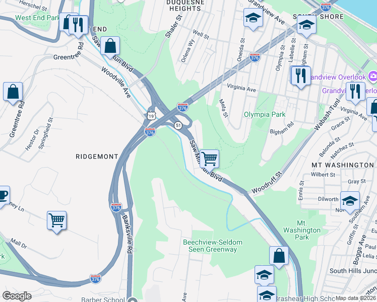 map of restaurants, bars, coffee shops, grocery stores, and more near 1437 Woodruff Street in Pittsburgh