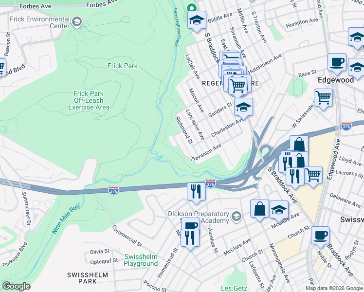 map of restaurants, bars, coffee shops, grocery stores, and more near 1224 Trevanion Avenue in Pittsburgh