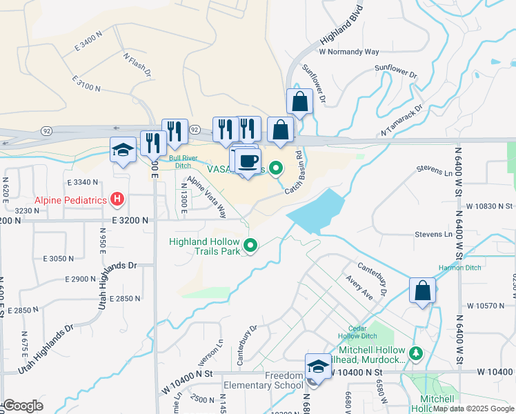 map of restaurants, bars, coffee shops, grocery stores, and more near 1602 East Center Pointe Drive in Lehi