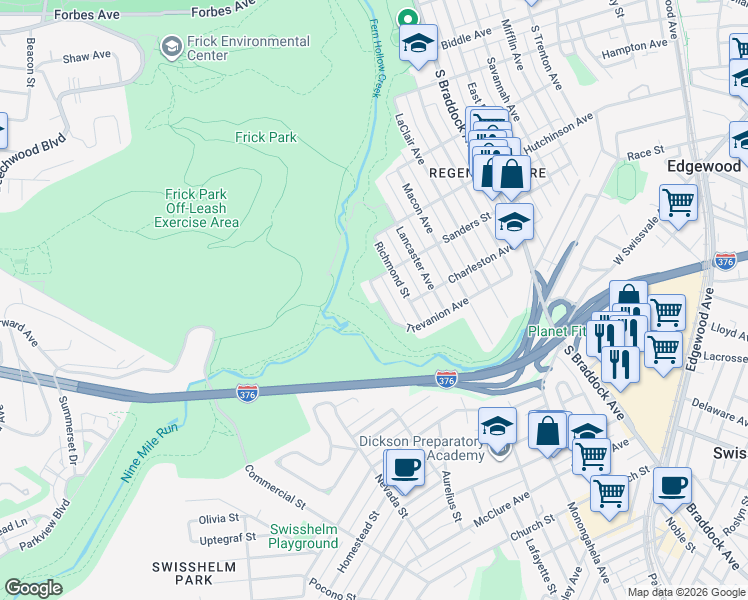 map of restaurants, bars, coffee shops, grocery stores, and more near 1224 Trevanion Avenue in Pittsburgh
