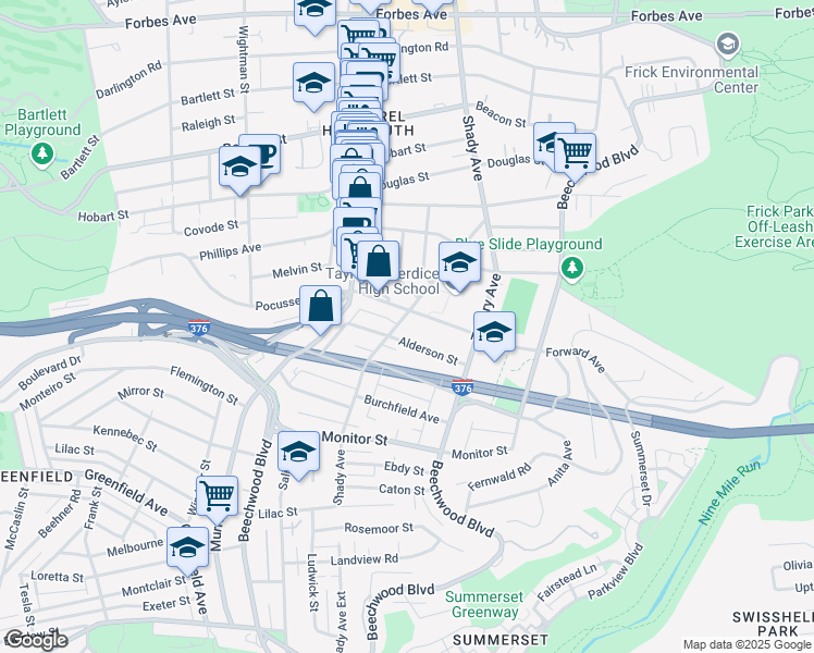 map of restaurants, bars, coffee shops, grocery stores, and more near in Pittsburgh