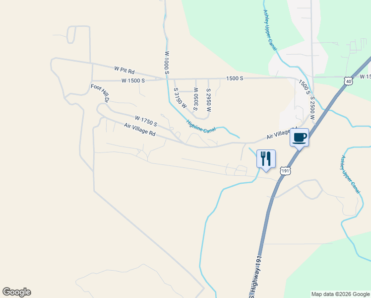 map of restaurants, bars, coffee shops, grocery stores, and more near 3075 West 1800 South in Vernal