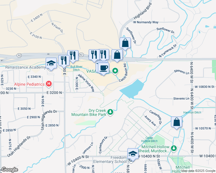 map of restaurants, bars, coffee shops, grocery stores, and more near 1610 East Center Pointe Drive in Lehi