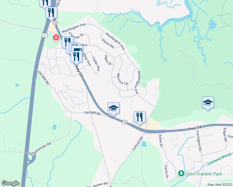 map of restaurants, bars, coffee shops, grocery stores, and more near 7 Spyros Drive in South Amboy