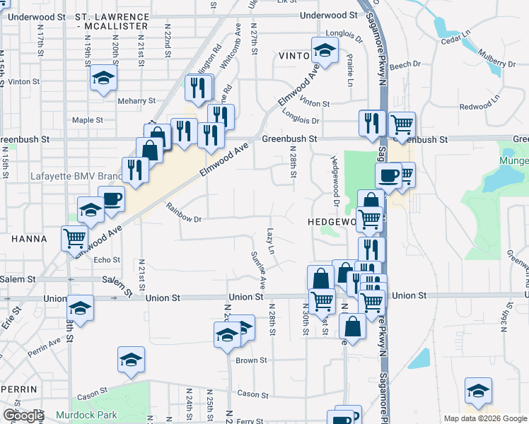 map of restaurants, bars, coffee shops, grocery stores, and more near 847-881 Lazy Lane in Lafayette