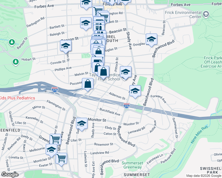 map of restaurants, bars, coffee shops, grocery stores, and more near in Pittsburgh