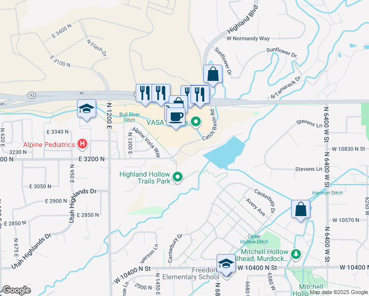 map of restaurants, bars, coffee shops, grocery stores, and more near 1618 East Center Pointe Drive in Lehi