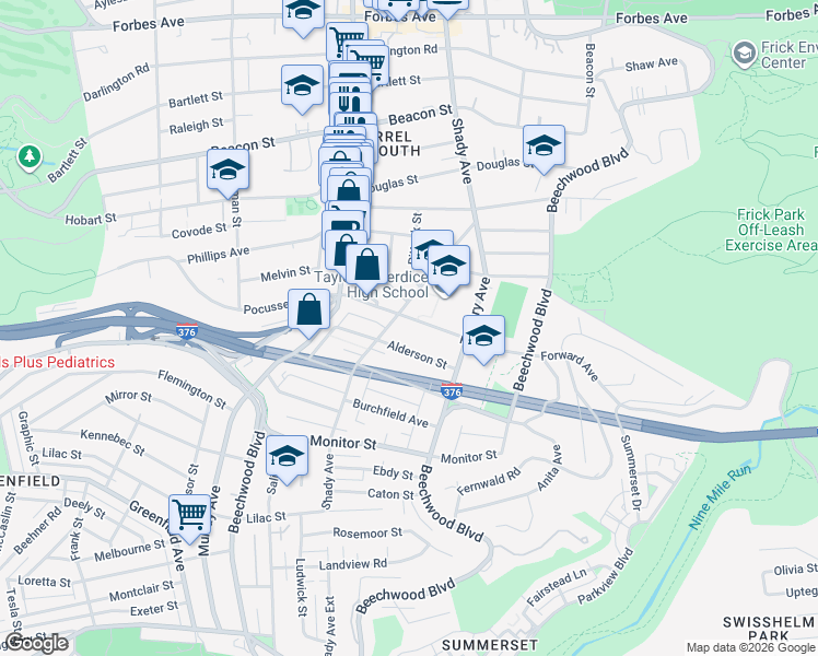 map of restaurants, bars, coffee shops, grocery stores, and more near 6314 Forward Avenue in Pittsburgh