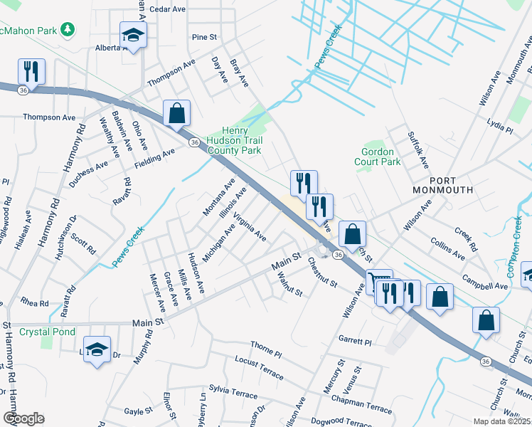 map of restaurants, bars, coffee shops, grocery stores, and more near in Middletown Township