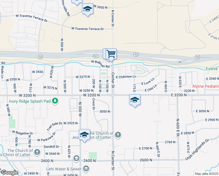 map of restaurants, bars, coffee shops, grocery stores, and more near 3319 North 100 West in Lehi