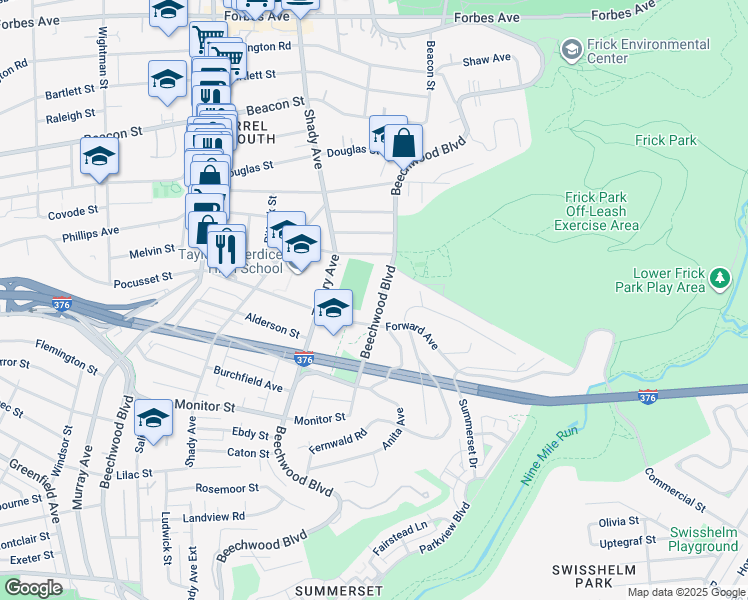 map of restaurants, bars, coffee shops, grocery stores, and more near 2528 Beechwood Boulevard in Pittsburgh