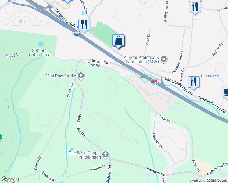 map of restaurants, bars, coffee shops, grocery stores, and more near 659 Ridge Road in Pittsburgh