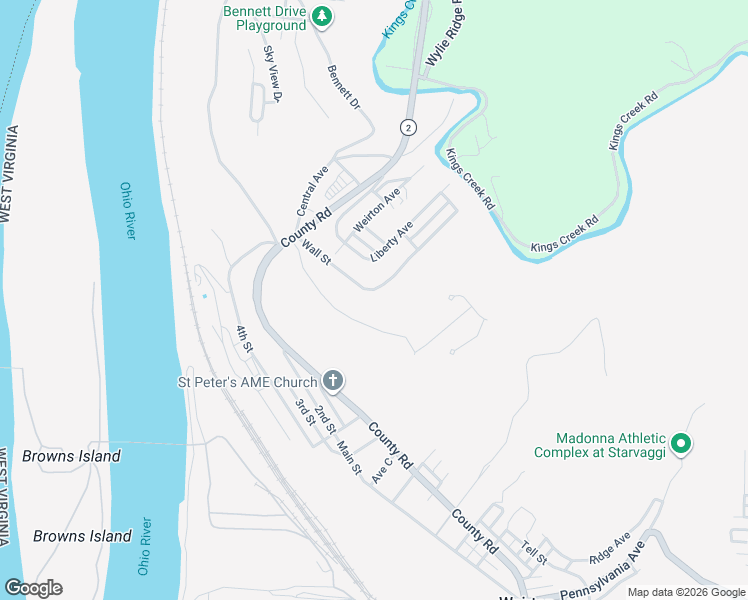 map of restaurants, bars, coffee shops, grocery stores, and more near 159 Wall Street in Weirton