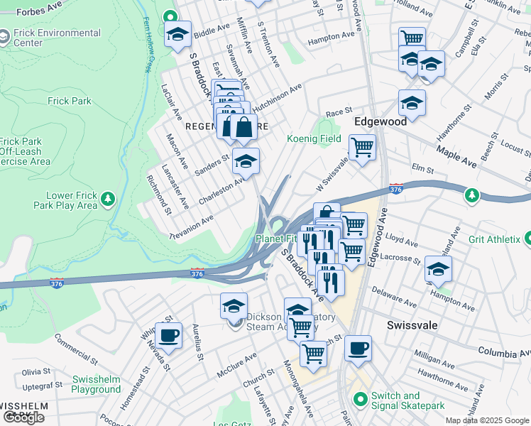 map of restaurants, bars, coffee shops, grocery stores, and more near 1408 East End Avenue in Pittsburgh