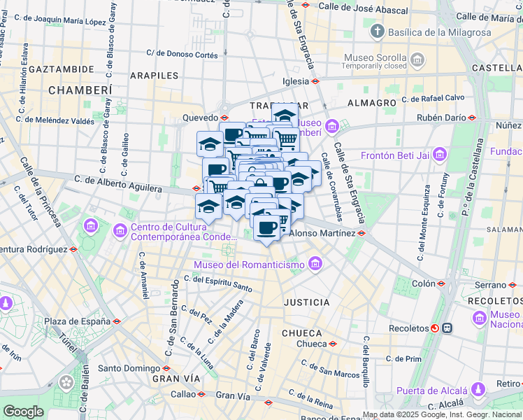 map of restaurants, bars, coffee shops, grocery stores, and more near Glorieta de Bilbao in Madrid