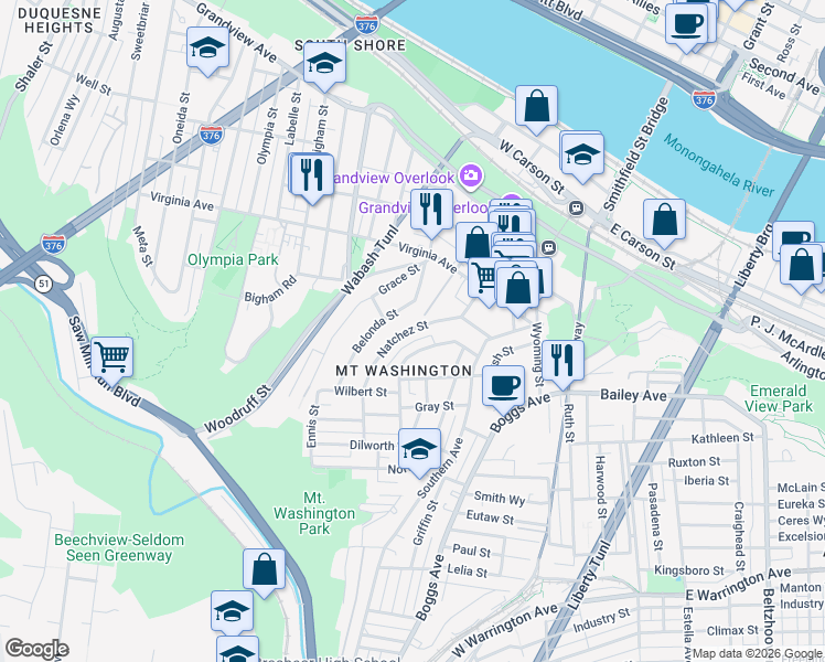map of restaurants, bars, coffee shops, grocery stores, and more near 309 Belonda Street in Pittsburgh