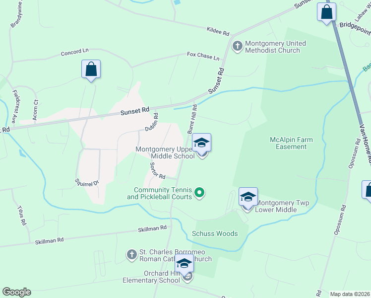 map of restaurants, bars, coffee shops, grocery stores, and more near 373 Burnt Hill Road in Montgomery
