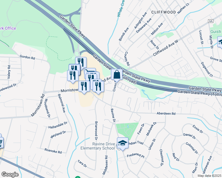 map of restaurants, bars, coffee shops, grocery stores, and more near in Matawan