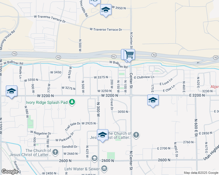 map of restaurants, bars, coffee shops, grocery stores, and more near 3336 North 280 West in Lehi