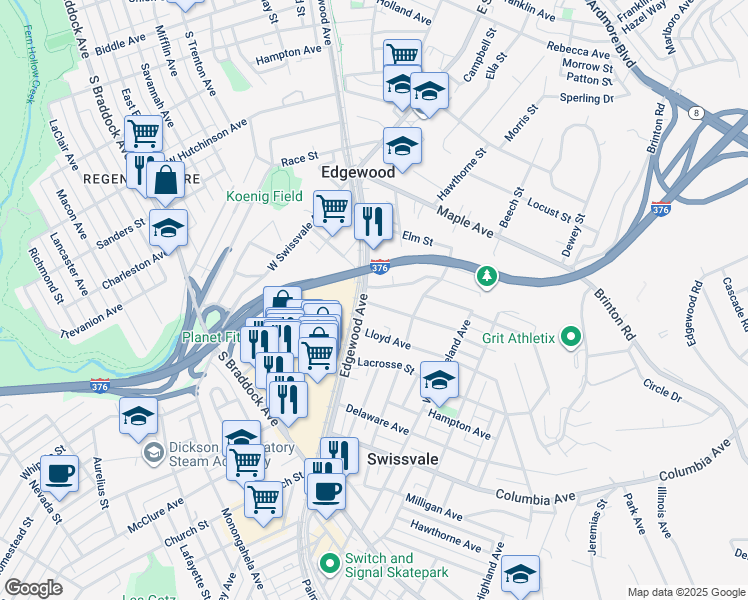 map of restaurants, bars, coffee shops, grocery stores, and more near 115 Oakview Avenue in Pittsburgh