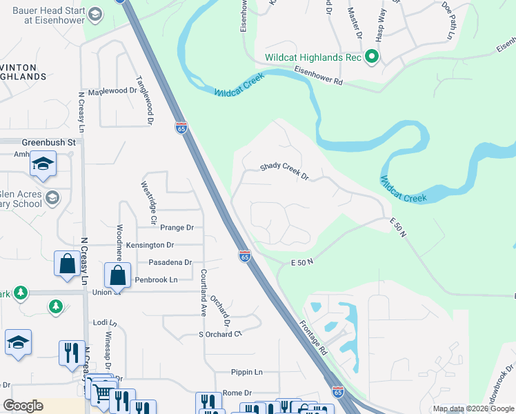 map of restaurants, bars, coffee shops, grocery stores, and more near 736 Paradise Avenue in Lafayette