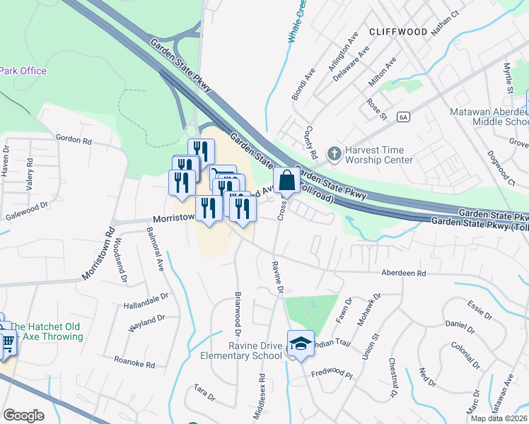 map of restaurants, bars, coffee shops, grocery stores, and more near 420 Cliffwood Avenue in Matawan