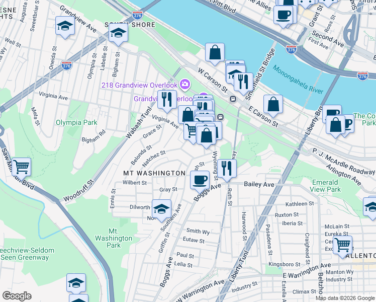 map of restaurants, bars, coffee shops, grocery stores, and more near 3 Cuthbert Street in Pittsburgh
