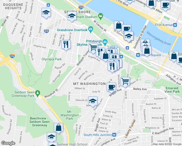 map of restaurants, bars, coffee shops, grocery stores, and more near 309 Belonda Street in Pittsburgh