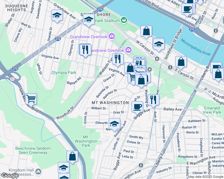 map of restaurants, bars, coffee shops, grocery stores, and more near 309 Belonda Street in Pittsburgh