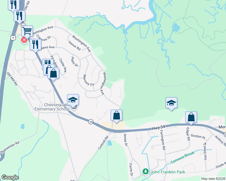 map of restaurants, bars, coffee shops, grocery stores, and more near 12 Euclid Road in South Amboy