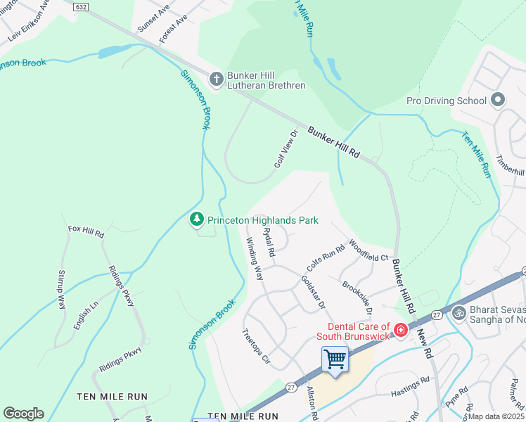map of restaurants, bars, coffee shops, grocery stores, and more near 65 Winding Way in Princeton