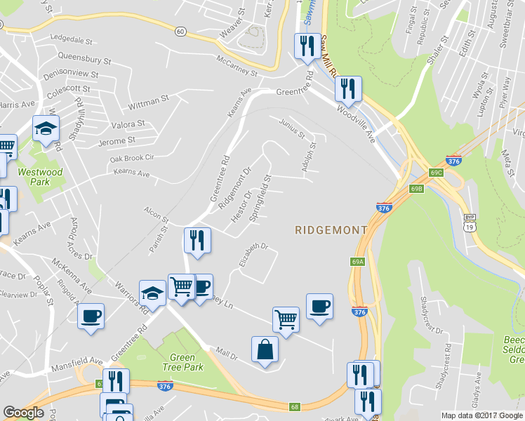 map of restaurants, bars, coffee shops, grocery stores, and more near 292 Rhode Island Street in Pittsburgh