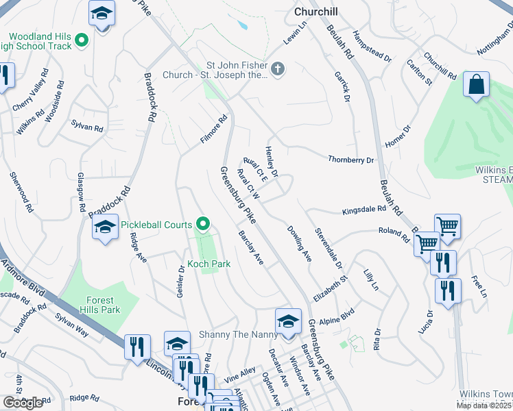 map of restaurants, bars, coffee shops, grocery stores, and more near 66 Garden Terrace in Pittsburgh