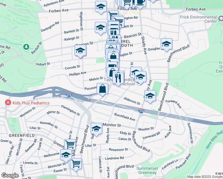 map of restaurants, bars, coffee shops, grocery stores, and more near 5800 Alderson Street in Pittsburgh