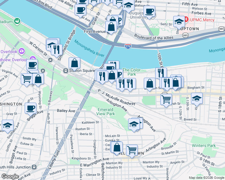 map of restaurants, bars, coffee shops, grocery stores, and more near 330 McKean Street in Pittsburgh