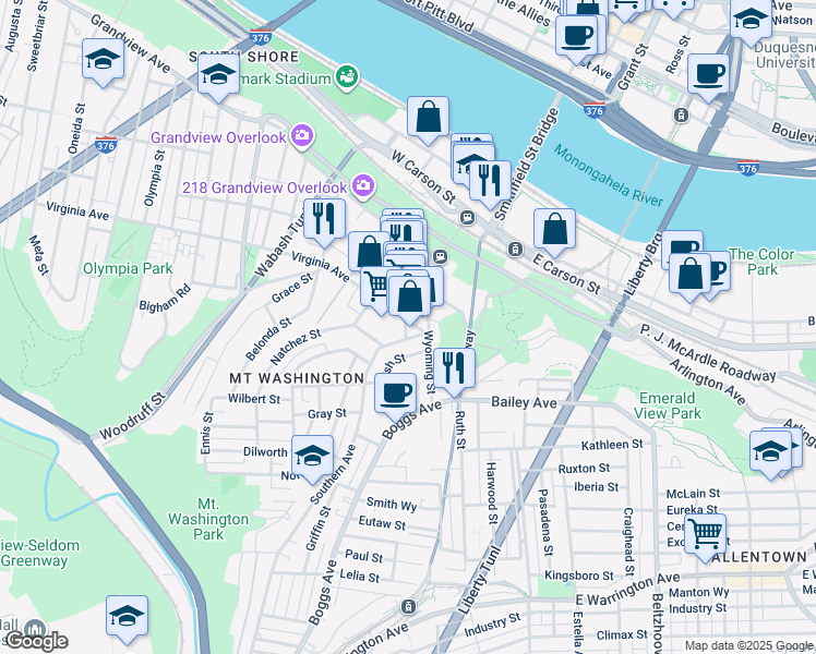 map of restaurants, bars, coffee shops, grocery stores, and more near 22 Southern Avenue in Pittsburgh