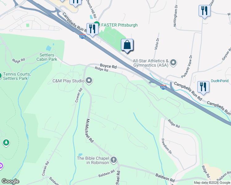 map of restaurants, bars, coffee shops, grocery stores, and more near 659 Ridge Road in Pittsburgh