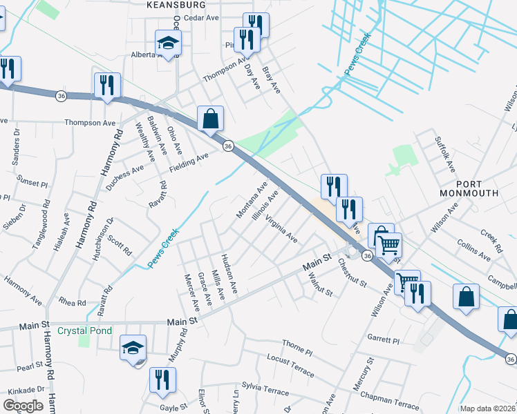 map of restaurants, bars, coffee shops, grocery stores, and more near 15 Montana Avenue in Port Monmouth