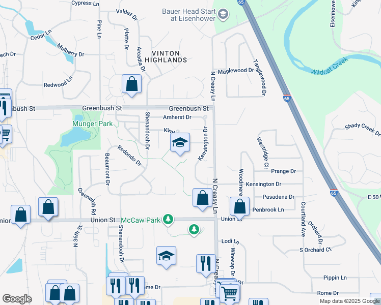 map of restaurants, bars, coffee shops, grocery stores, and more near 3767 Kimberly Drive in Lafayette