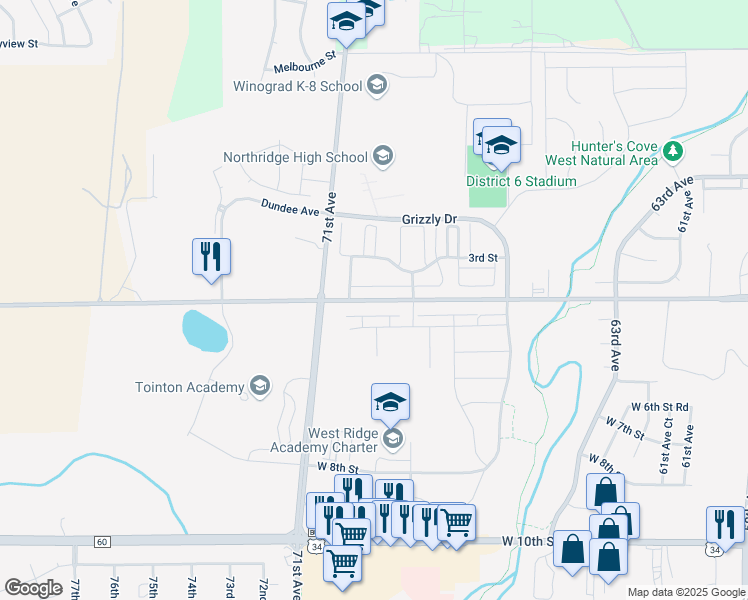 map of restaurants, bars, coffee shops, grocery stores, and more near 6964 West 4th Street in Greeley